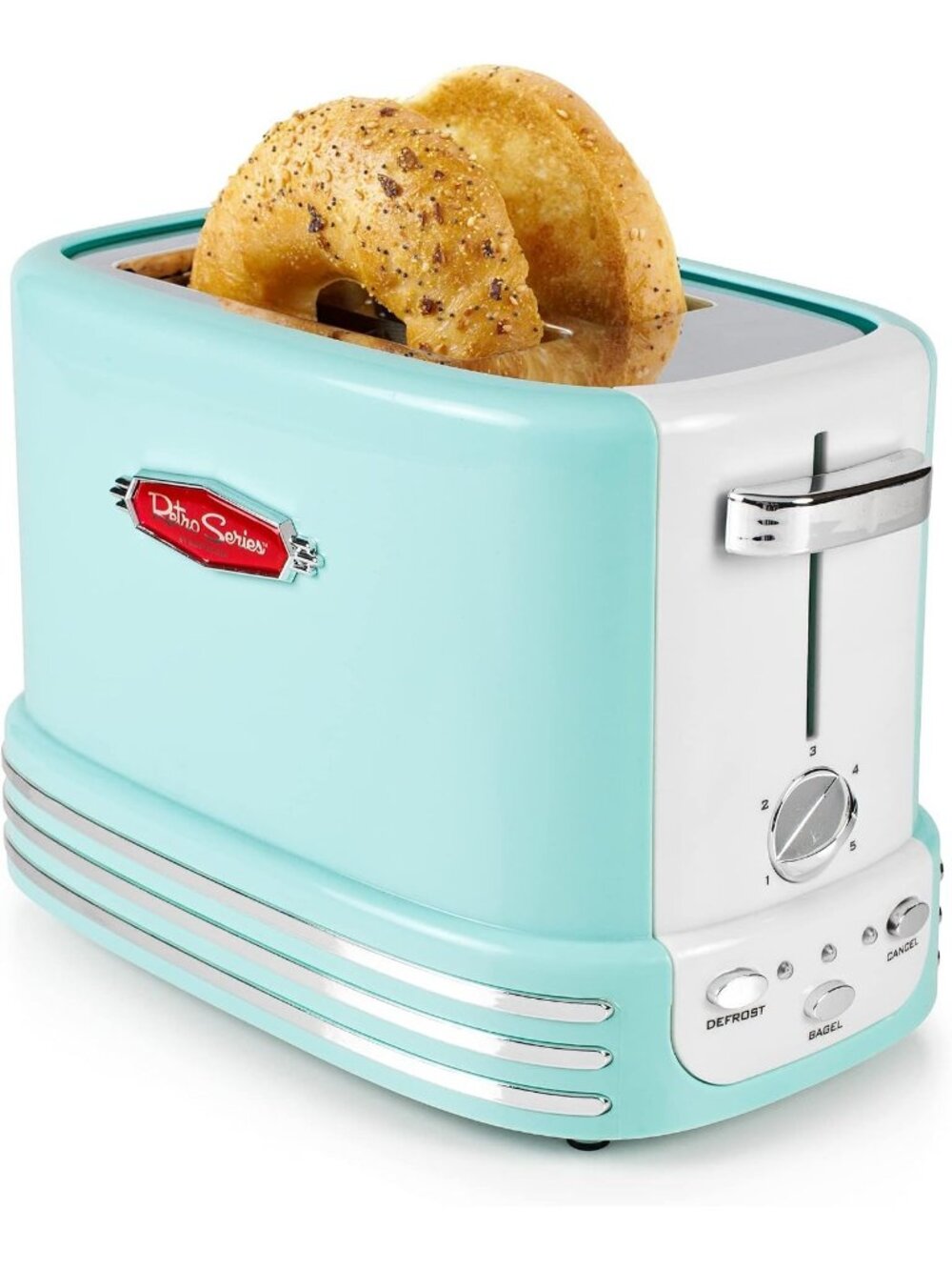 Retro Wide 2-Slice Aqua Vintage Design With Crumb Stainless Steel Tray Toaster